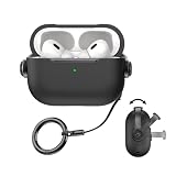 HEIGKOIK AirPods Pro2 ケース ロック付き AirPods Pro 第2/1世代 2023/2022/2019 用 TPU 保護ケース LED可視 耐衝撃 ワイヤレス充電対応 カラビナ付き (ブラック)