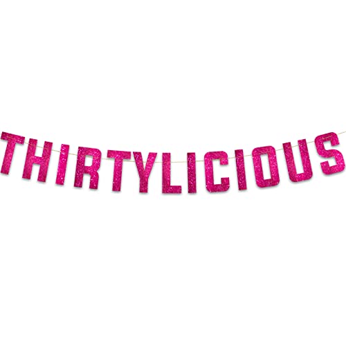 Image of Pre-Strung Thirtylicious Pink Glitter Banner - Funny 30th Birthday and Anniversary Decorations for Men and Women - Party Supplies and Gifts