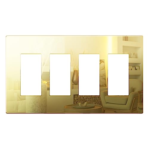 Image of LIDER Quadruple Decorator Wall Plate, Impact Resistant, Plexiglass, Acrylic, Mirror Glass Gold, 1-Pack