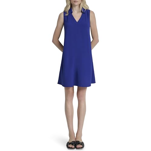 Image of DKNY Women's Sleeveless Collared Neck Logo Taping Above The Knee Dress