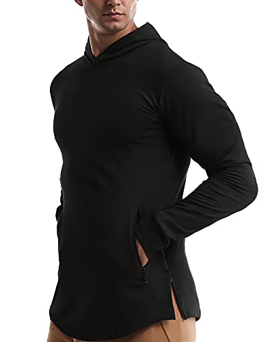 Men's Gym Workout Long Sleeve Hoodies Training Pullover Casual Hooded Sweatshirt Black #TOP30