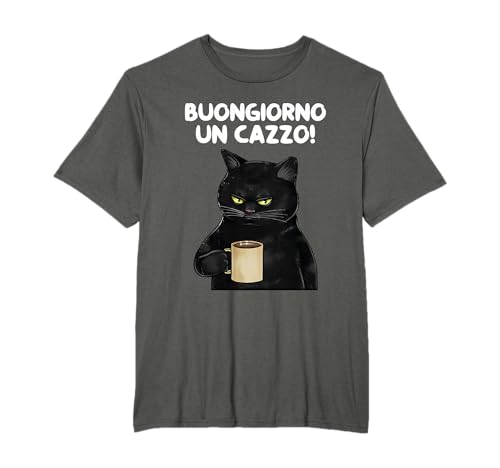 Buongiorno Un Cazzo Ironica Simpatica Divertente Gatto Maglietta