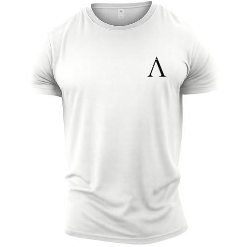 GYMTIER Spartan Forged - Symbol Pocket - Men's Gym T-Shirt Bodybuilding Training Workout Lifting Top Clothing, White, XL