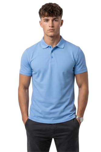 Image of Men’s Polo Shirt Short Sleeve Plain Cotton Polo Top Regular Fit Casual Work Golf Sports T-Shirt Blue-XL