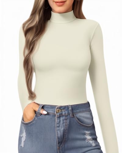 Image of MANGOPOP Women's Mock Turtle Neck Slim Fit Long Sleeve 3 /4 Sleeve Short Sleeve T Shirt Tight Tops Tee