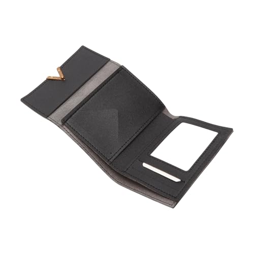 1Pcs Simple Wallet 3-Fold Colorblock Card Case PU Leather Black 11.5x9cm3