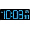 Soobest LED Wall Clock Digital Clock with Seconds, Electric Plug in Large Big Numbers Clock 5 Dimmers Wall Mount for Living Room, Auto DST, 10 Inches (Blue)