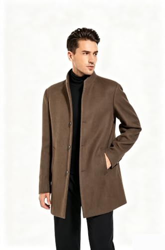 Image of FTCayanz Mens Trench Coat Wool Blend Single Breasted Overcoat | Stand Collar, Fall Slim Fit Top Coat, Winter Warm Coats for Men, Business Work Formal Casual Jacket, Daily Outwear