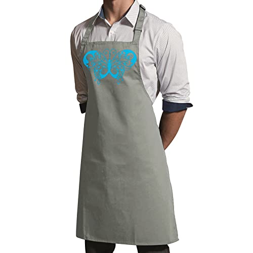 Tablier cuisine premium gris réglable imprimé papillon bleu - 3