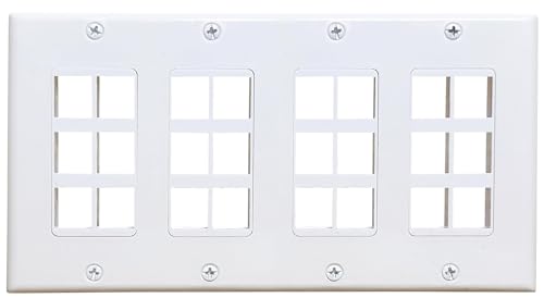 DIYTECH Keystone Wall Plate, 24 Port Keystone Jack Wall Plate, Supports Keystone Jack or Modular Inserts, 24-Port Keystone Plate, In Wall Patch Panel - 4 Gang White