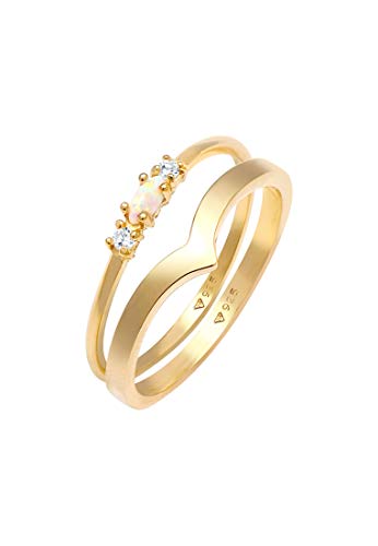 Bague V en argent 925 Elli avec opale marquise et cristaux d'une brillance d'exception