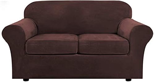 LINGKY Velvet Sofa Cover with 2 Separate Cushion Covers, Stretch Ultra Soft Plush Sofa Slipcover Replacement Anti-Slip Furniture Protector with Elastic Bottom (Deep Teal,3 Seater(173-229cm))