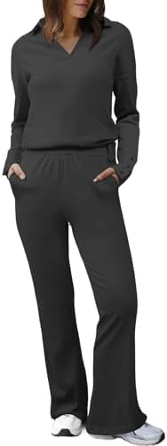 Herseas Women Sweater Set 2 Piece Outfits 2025 Long Sleeve Knit Lapel V Neck Tops High Waist Wide Leg Pants Lounge Sets