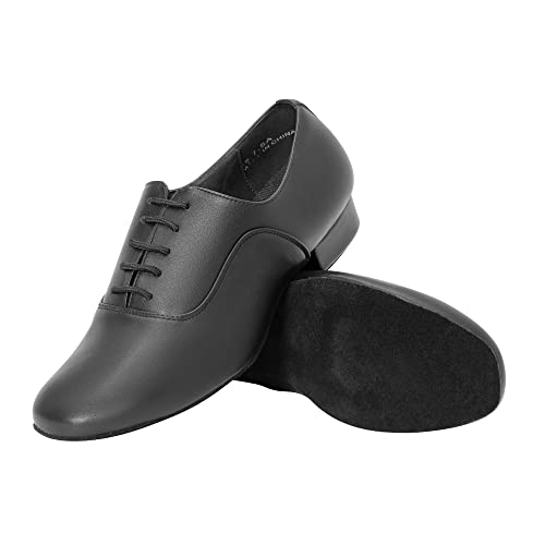 Linodes Men's Latin Dance Shoes 1 Inch Leather Sole Ballroom Salsa Tango Waltz Character Shoe-Black-8.5M #TOP5