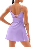 Vertvie Womens Two Pieces Tennis Dress with Separate Shorts Workout Open Back Active Golf Dresses Built-in Removable Bra(Purple,Medium)