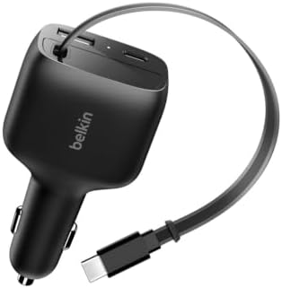 Belkin Kfz Ladegerät USB C 75W mit einziehbarem 75cm USB-C Kabel – iPhone Auto Ladegerät, kompatibel mit iPhone 17 und 16 Serie, Galaxy S25, AirPods, Tablet, MacBook, Chromebook, u