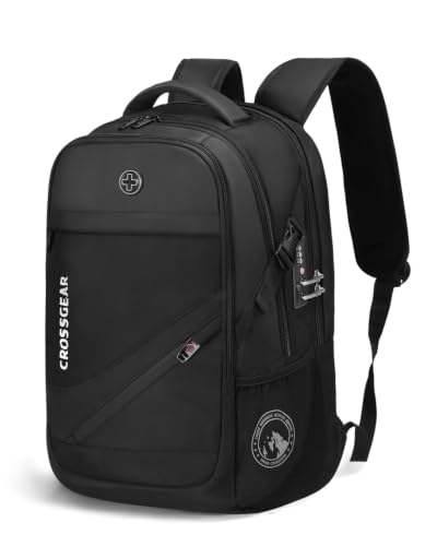 CROSSGEAR 30L Laptop Rucksack mit Schloss, 17,3" Laptopfach, USB, Schwarz