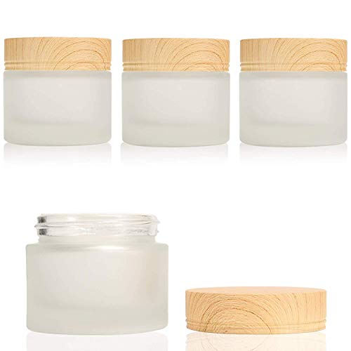 Gemice Glass Cosmetic Containers Empty Sample Jars with Leakproof Lids Makeup Sample Containers BPA free Pot Jars for Cosmetic, Lotion, Cream (4 Pack)