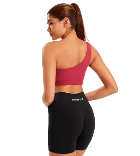 Image of One Shoulder Sports Bras for Women Low Impact Asymmetrical Workout Tops Padded Yoga Right Shoulder Strap Bra