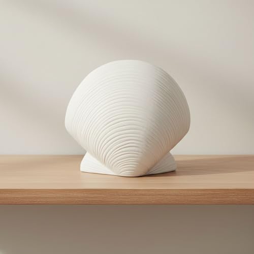 Stoneware Figurine Sculpture – Room Decor Accent, Decorative Statue for Shelf, Console, or Nightstand Placement, Coastal Home Decor Shell Design With Textured Detail – 6", White