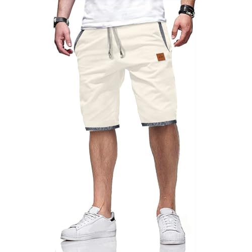 ZOXOZ Pantalon Corto Hombre Pantalones Cortos Hombre Algodon Verano Pantalón Corto Hombre Casual Bemuda Shorts con Bolsillos Blanco XL