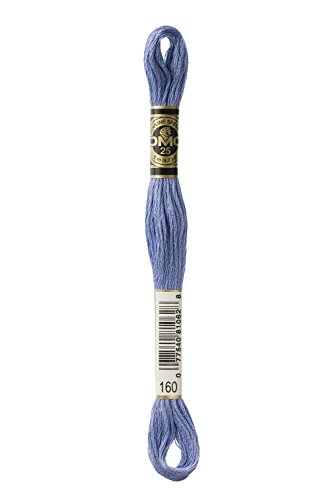 Image of DMC 117-160 Mouline Stranded Cotton Six Strand Embroidery Floss Thread, Medium Grey Blue, 8.7-Yard