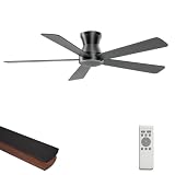 Carrefour 48 Inch Ceiling Fan No Light, Black Low Profile Flush Mount Ceiling Fan Without Light, 6-Speed Reversible, Remote & App Control, Covered Outdoor Ceiling Fans for Patio Living Room Bedroom