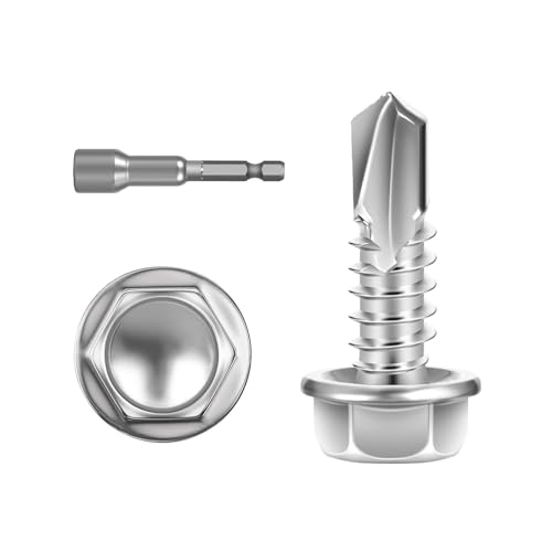 #8 x 3/4" (300 PCS) Sheet Metal Screws, Hex Washer Head Self Drilling Screw, 410 Stainless Steel Flanged Fast Self Tapping Screws