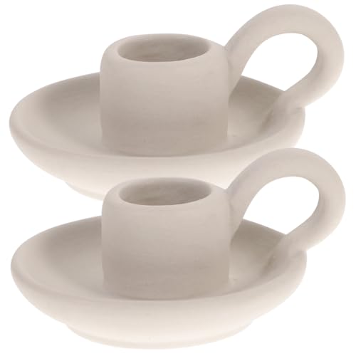 DOITOOL White Ceramic Candle Holders with Handle, Decorative Candlestick Holders Set of 2 Nordic Style Taper Candle Holders for Home Wedding Party, Anniversary Housewarming (9.5 x 7cm)