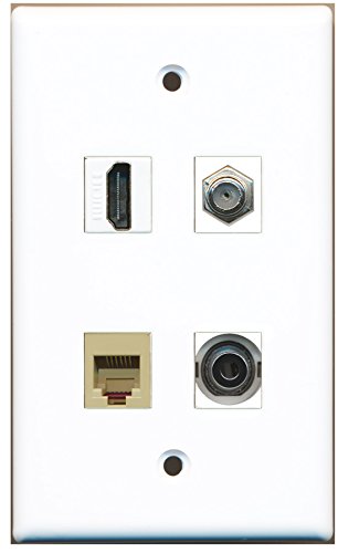 Plastra Da Muro Decora Beige Riteav Con 3 Porte | 1xHDMI, 1xCoassiale TV (F-Type), 1xTelefono RJ11/RJ12 | Frutto Passacavo Per Parete
