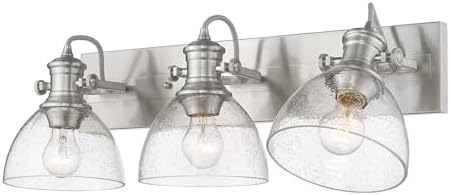 Golden Lighting 3118-BA3 PW-SD Hines Vanity Light, Pewter with Seeded Glass