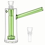 TIMSURE Glasbong 13,5 cm, Dual-Tone Borosilikatglas, 14 cm breit, 9,5 cm Mundstück, 2×14,5 mm Köpfe, Grüner Stiel, Klare Kammer, Sichere Verpackung