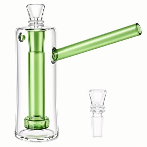 TIMSURE Glass Bong 13.5 cm Dual-Tone Borosilicate 14 cm Wide 9.5 cm Mouthpiece 2×14.5 mm Bowls Green Stem Clear Chamber Secure Packaging