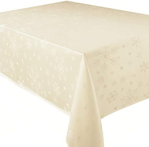 Blizzard Snowflake Cream Christmas (Xmas) Rectangular Tablecloth Ideal For 4-8 Place Settings (52x90in-132x228cm Approx)