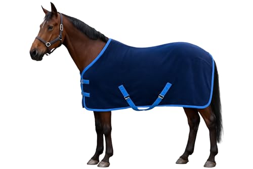 Image of IV Horse Premium Suede Fleece Horse Rug, Navy Blue with Light Blue Trim, 5'0'' - 7'0'' (5'0'')