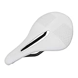 Compatible con sillín de Bicicleta Carretera Carbono + Cuero, sillines, Carreras montaña(White)