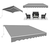 ACXIN 3,6m x 3m Aluminium Markise Sonnenschutz Gelenkarmmarkise Kassettenmarkise Balkonmarkise, Vordach UV Schutz, Einfache Handkurbel-Bedienung Terrassenüberdachung - Hellgrau