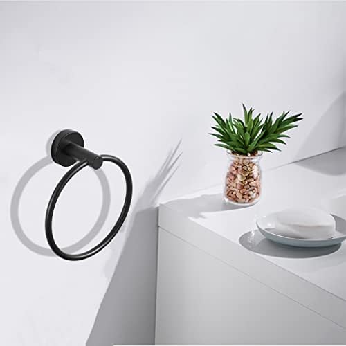 CASEWIND Black Towel Ring, Bathroom Towel Holder, Round Towel Rail Rack, Hand Towel Hoop Wall Mounted 304 Stainless Steel Matt Black