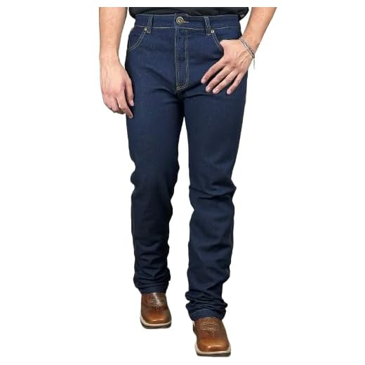 Calca Jeans Masculina Country Tradicional Reta Barra Larga Elastano Rodeio Top Cowboy Texana Pura Raça (BR, Numérico, 54, Regular, Regular, Azul Escuro)