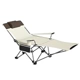 Hamaca de camping con reposapiés, reclinable plegable y ligera con bolsillo y soporte para bebidas