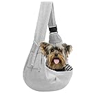 Amazon Adjustable Dog Carrier Sling - Hand-Free Dog Carriers for Small Dogs and Cats, Puppy Sling Carrier with Zipper Purse Pocket, Travel Safety Harness, Puppy Essentials(Gray)