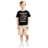 xueteox 3D Dinosaur Printed Clothes for Boys, Cute Cartoon Animal T-Shirt and Shorts Summer Outfits 2 pcs (Black, 8Y)