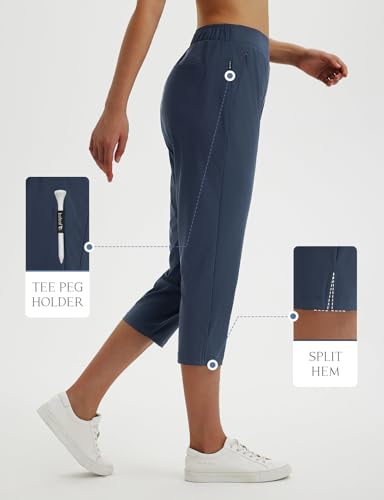 Image of baleaf 20'' Women Capris with Pockets Stretch Golf Work Dress Cropped Pants Straight Leg High Waisted Pull On Summer