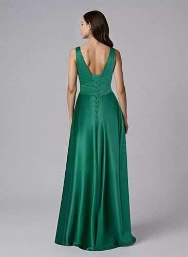 Long Satin Mother of The Bride Dresses Formal for Wedding A Line V Neck Evening Gowns for Women4