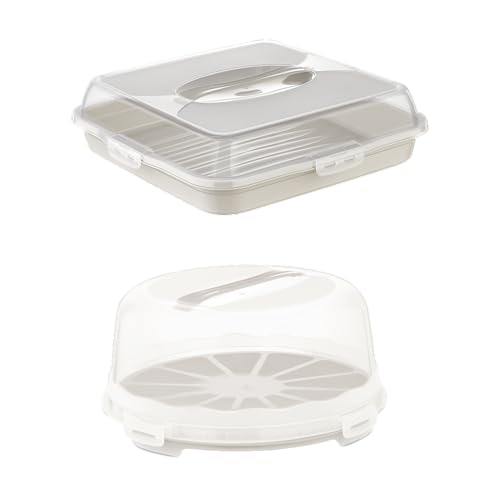 Bornova - Lote de 2 transportes para tartas y pastelerías – Caja para tartas redonda y rectangular, caja de pastel, caja de tartas, caja de transporte de pasteles, caja de pastel transportable