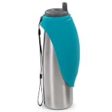 Messy Mutts Stainless Steel Travel Water Bottle with Silicone Flip Up Bowl | Pet Travel Necessity |