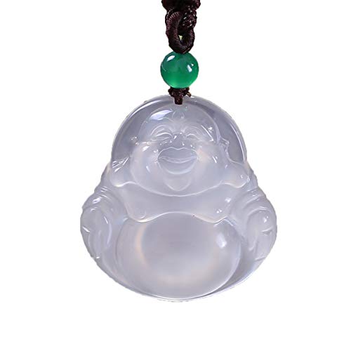 Collier en jade et Bouddha Maitreya en agate blanche naturelle haut de gamme