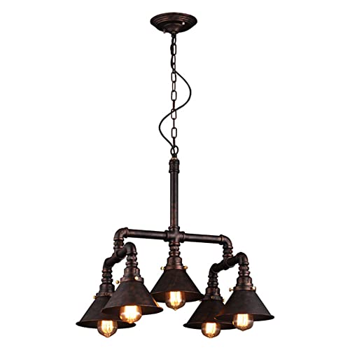 Lustre steampunk rétro en tuyau d'eau avec 5 lampes de style industriel et rustique