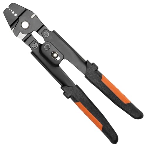 Wirefy Short Handle Wire Rope Crimping Tool - Professional-Grade 2-in-1 Cutting & Cable Swaging Functionality - Hand Cutter/Crimper Kit with 150 Loop Sleeves - Anti-Slip TPR Handle