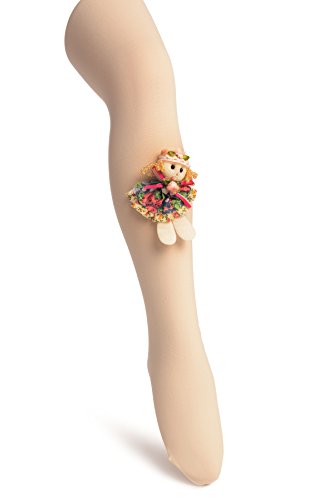 Cream With Little Doll Applique - Girls Tights - Beige Kids Tights (Pantyhose)